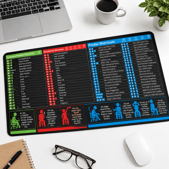Cheat Sheet Mouse Pad LargShortcuts Desk Mat