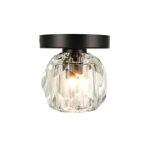 Kenroy Home Cheateau 4.3'' Flush Mount Ceiling Light Fixture with Clear Glass Globe Shade for Entryway, Hallway, Closet, or Bedroom, Black
