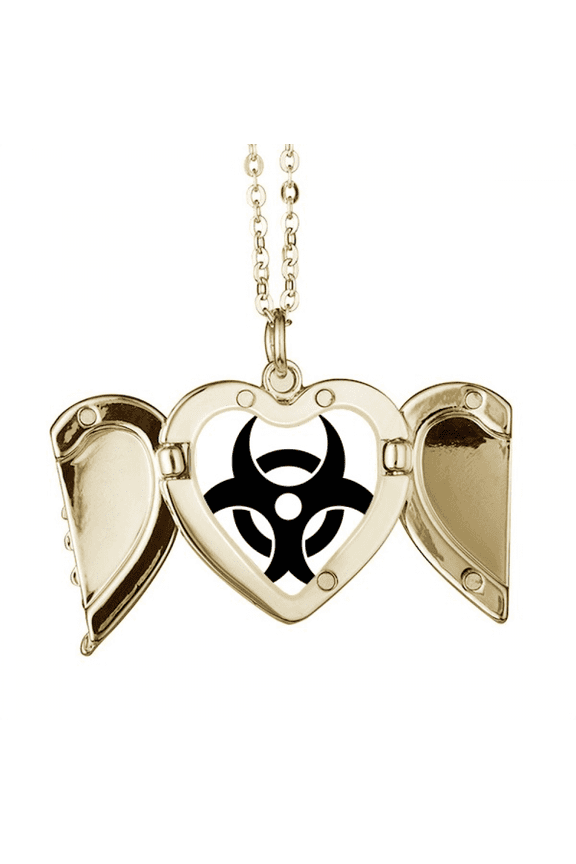 Checal Toxic Radiation Harmful Pattern Folded Wings Peach Heart Pendant Necklace