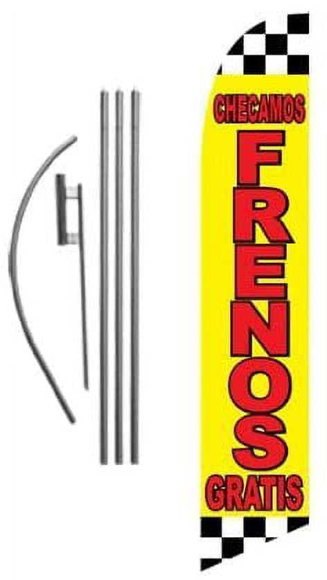 Checamos Frenos Gratis Advertising Feather Banner Swooper Flag Sign with Flag Pole Kit and Ground Stake