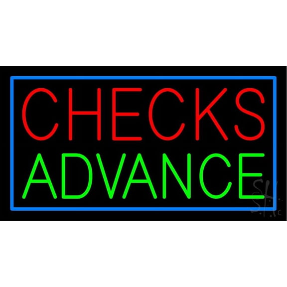 Check Advance LED Neon Sign 13 x 24 - inches, Black Square Cut Acrylic Backing, with Dimmer - Bright and Premium built indoor LED Neon Sign for Pawn store interior decor, and stroefront.