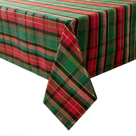 Check Christmas Fabric Tablecloth Glitz Metallic Jacquard - Decorations Holiday Xmas Table Cloths Rectangle 58 x 120 inch - New Year Table Covers for Party Dining Room Home Gift Idea