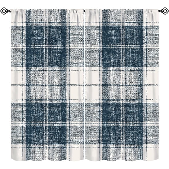 Check Curtains, High Resolution Plaid Pattern Retro Style Blue Window Treatments, Rod Pocket Thermal Insulated Drapes 2 Panel Sets for Bedroom Living Room, 84" W X 84" L