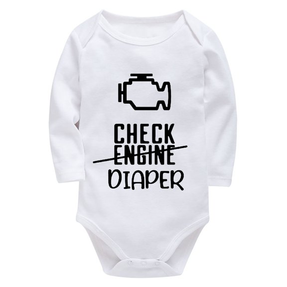 Check Engine Diaper Neutral Baby Clothes Long Sleeve Baby Girls Outfit White Infant Onsies0-3 Months Unisex