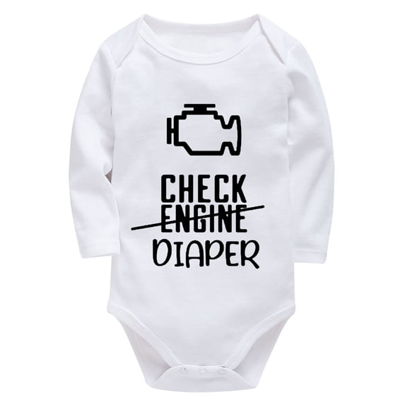 Check Engine Diaper Neutral Baby Clothes Long Sleeve Baby Girls Outfit White Infant Onsies0-3 Months Unisex