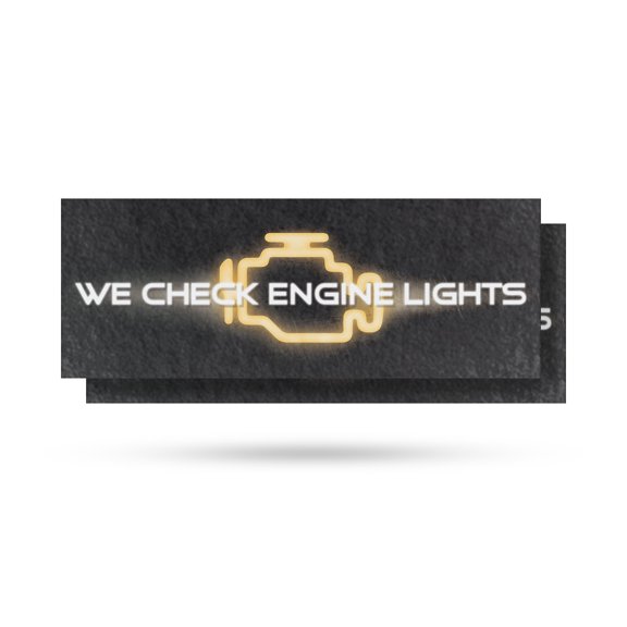 We Check Engine Lights Vinyl Decal 2 Pack of 12 Inch x 5 Inch Weatherproof Heavy-Duty Adhesive Backing | Auto Diagnostics, Reliable Services, Affordable Repairs | Made in USA