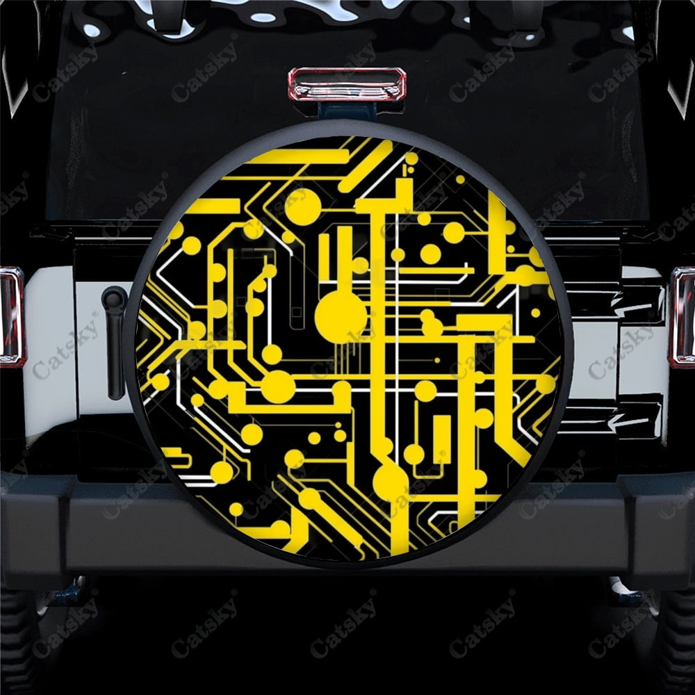 Check Fabric Abstract Lines Polyester Universal Spare Wheel Tire Cover