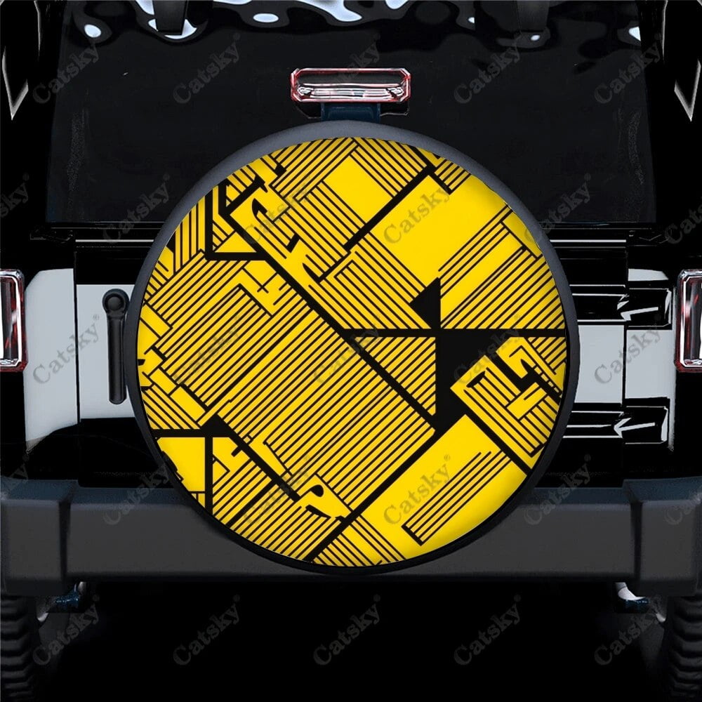 Check Fabric Abstract Lines Polyester Universal Spare Wheel Tire Cover Wheel Covers for Trailer