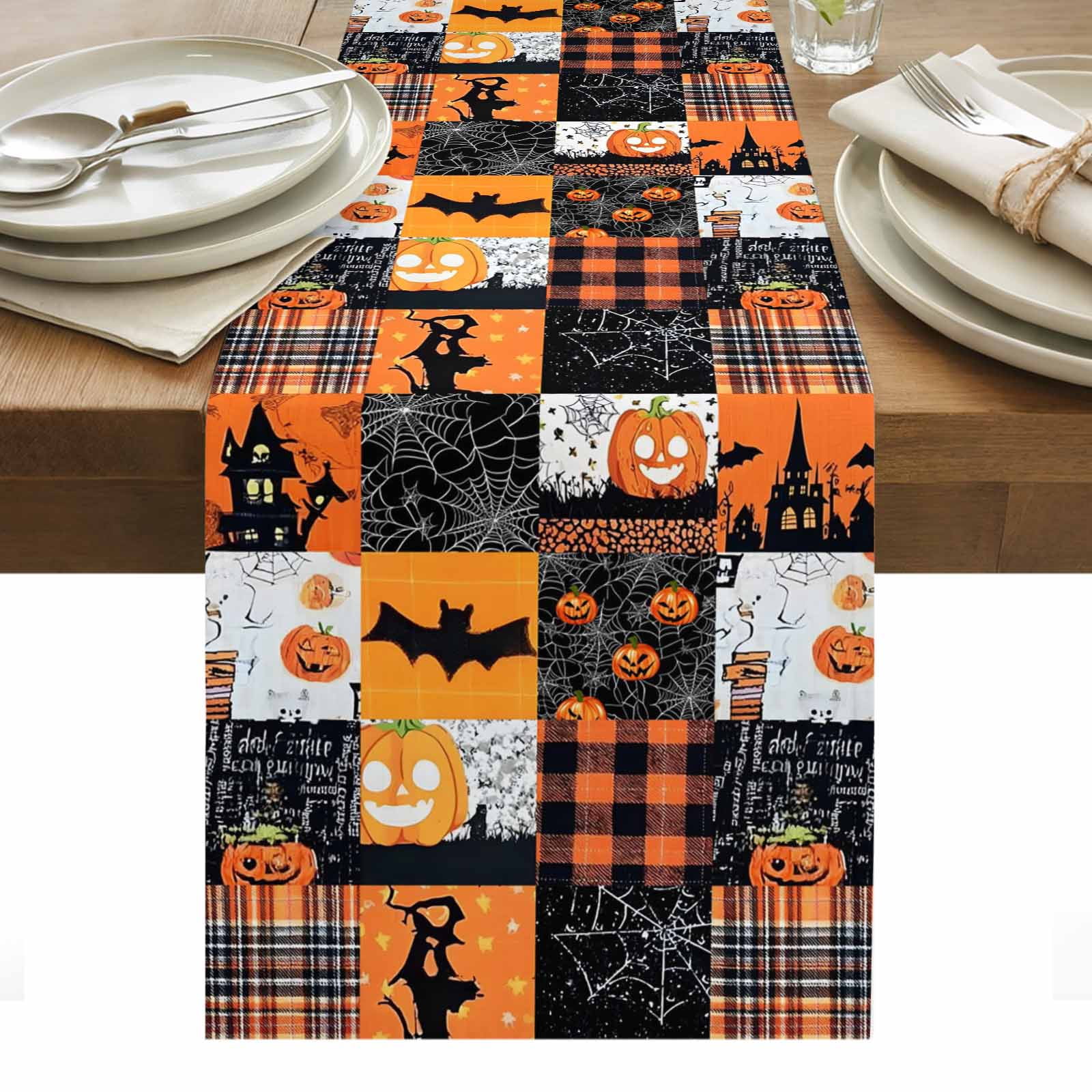 Check Halloween Table Runner - 108 Inch Long, Kitchen Dining Table ...