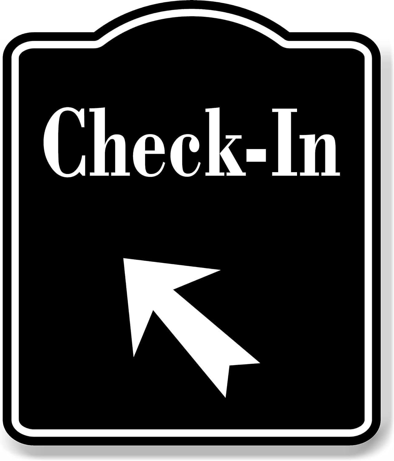 Check-In 45 Degree Up Left Arrow BLACK Aluminum Composite Sign, 15