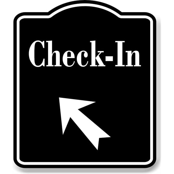 Check-In 45 Degree Up Left Arrow BLACK Aluminum Composite Sign, 20"x24"