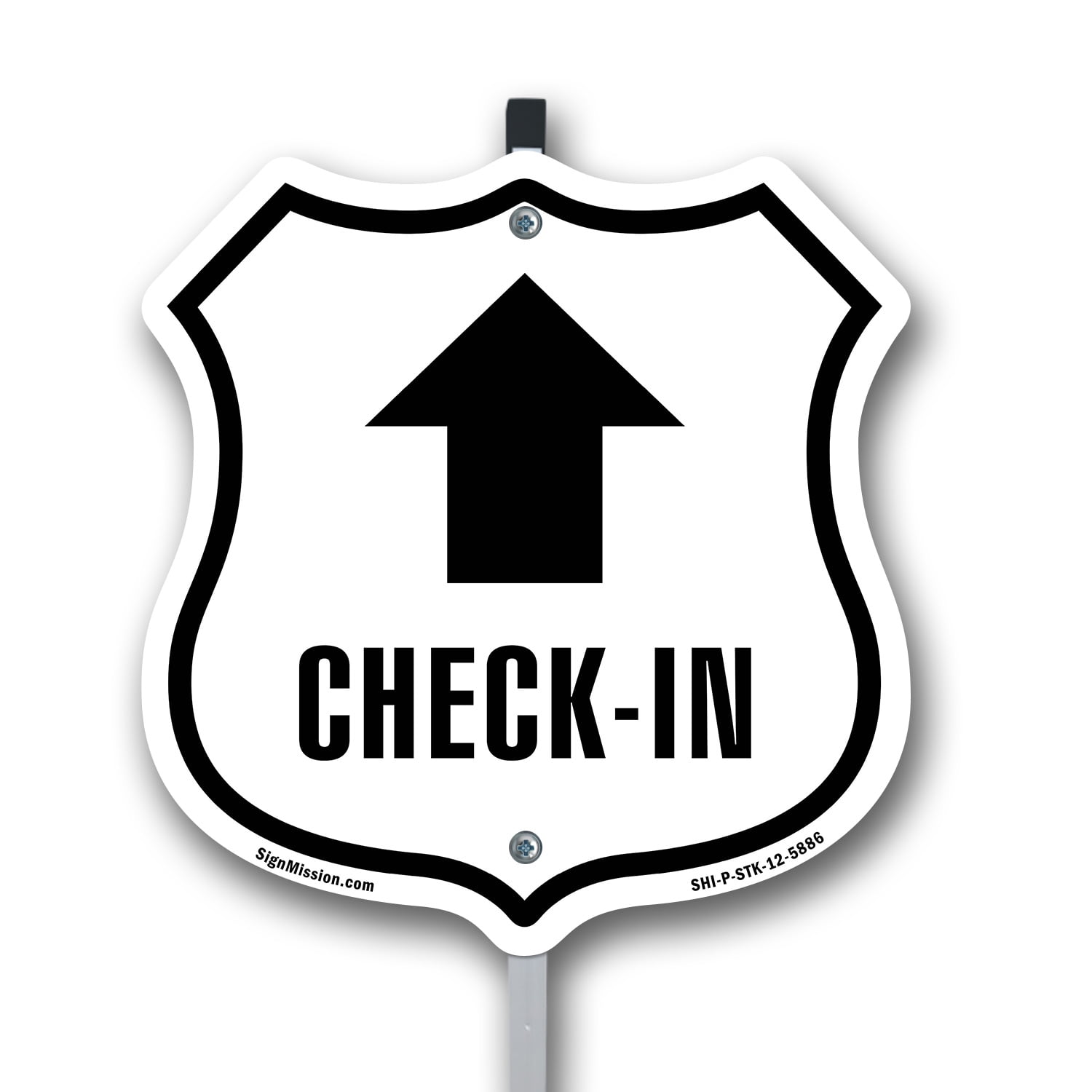Tell In/sign Check-In Up 12 inch X 12 inch Shield Shaped Rust-Free Aluminum Metal ...