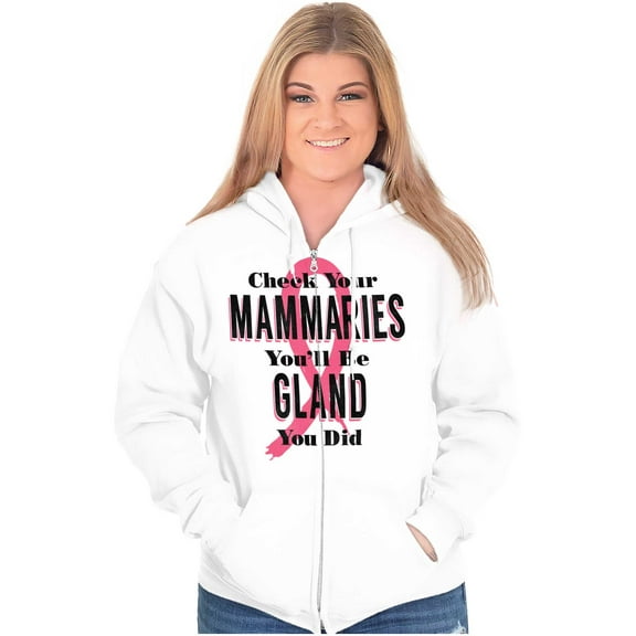 Check Mammaries BCA Cancer Awareness Womens Plus Size Graphic Zipper Hoodie Brisco Brands 2X