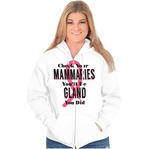 Check Mammaries BCA Cancer Awareness Womens Plus Size Graphic Zipper Hoodie Brisco Brands 3X
