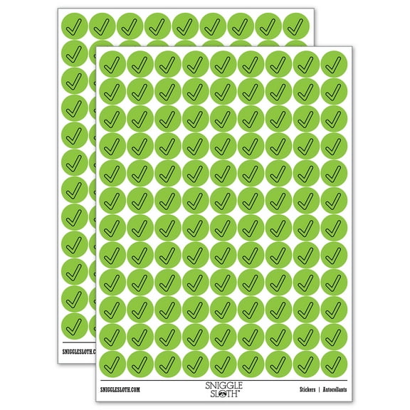 Check Mark Symbol Outline 200+ Round Stickers - Light Green - Gloss Finish - 0.50" Size