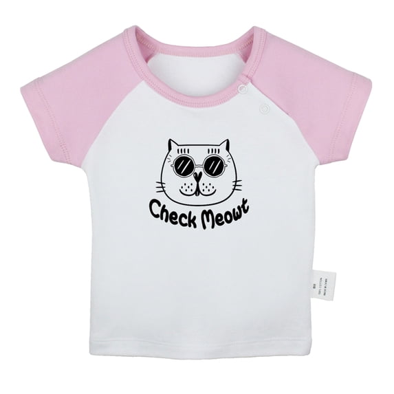 Check Meowt Funny T shirt For Baby, Newborn Babies T-shirts, Infant Tops, 0-24M Kids Graphic Tees Clothing (Short Pink Raglan T-shirt, 0-6 Months)