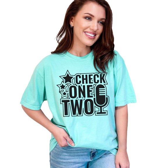 Check One Two Microphone Stars Graphic, Chalky Mint Comfort Colors T-Shirt, Medium