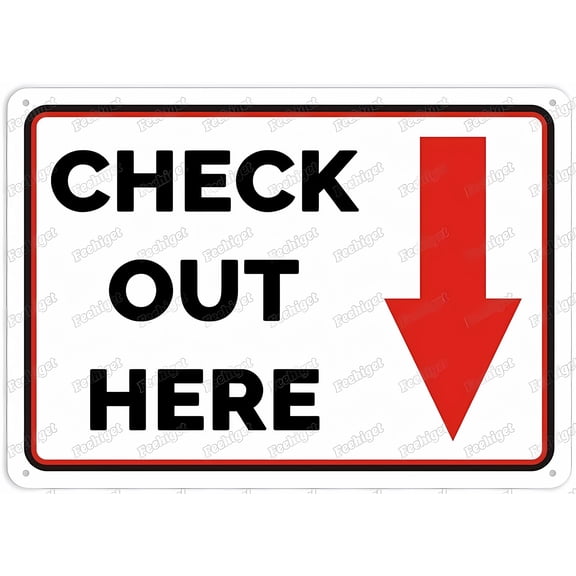 Check Out Here Sign - 12×8 Inches, Aluminum Metal Tin Warning Plate, Safety Restriction Alert Decor