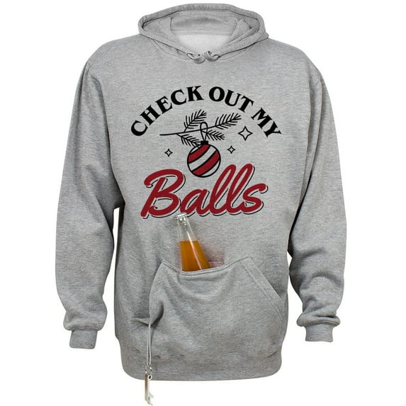 Check Out My Balls Christmas Beer Holder Tailgate Hoodie Sweatshirt Unisex Large Oxford