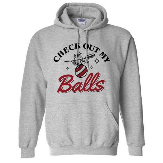 Check Out My Balls Christmas Hoodie Sweatshirt Unisex 3X-Large Grey