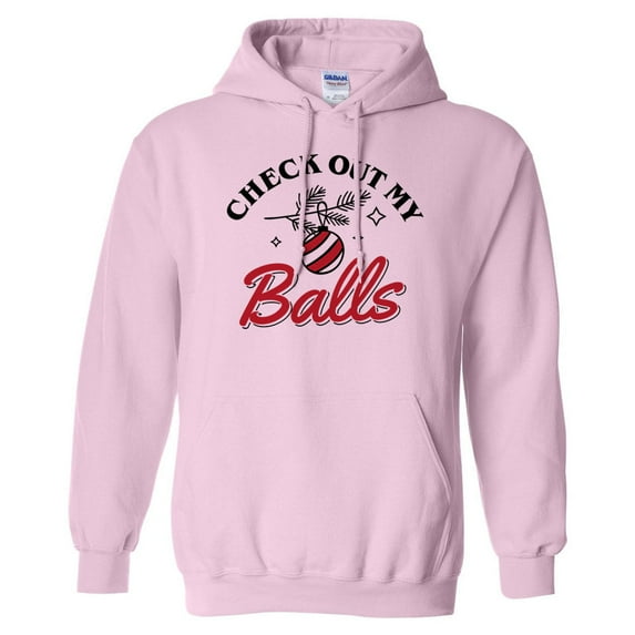 Check Out My Balls Christmas Hoodie Sweatshirt Unisex X-Large Pink