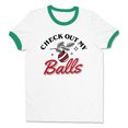 thumbnail image 1 of Check Out My Balls Christmas Ringer Tee Shirt Unisex Medium White/Kelly Green, 1 of 5