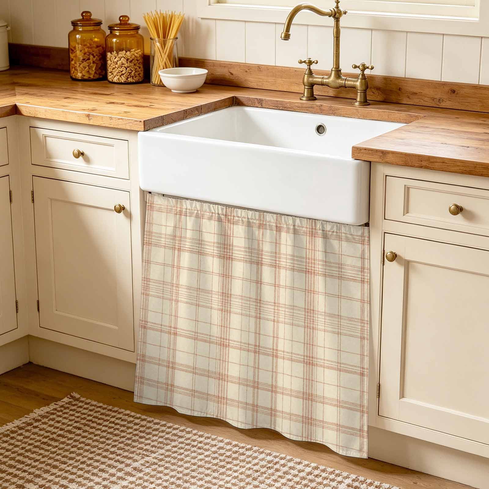 Check Plaid Cabinet Curtains 35