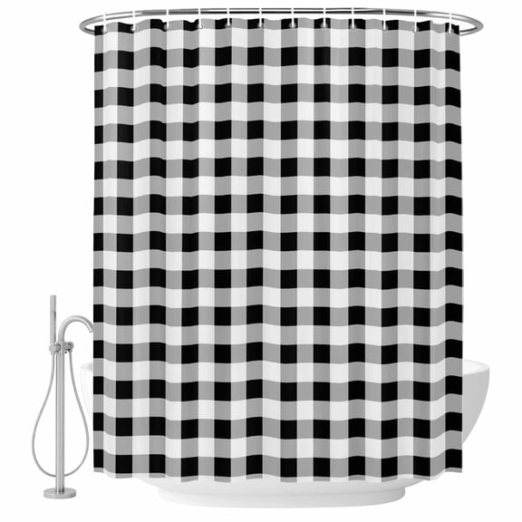 Check Plaid Fabric Shower Curtain Black White Cubes Simple Style Washable Shower Curtains for Bathroom, Waterproof Bath Curtain with Hooks Home Decor 72x72in