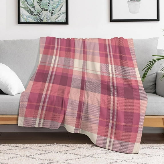 Check Plaid Pink Flannel Fleece Throw Blanket Soft Blanket for Couch,Cozy,Warm,Lightweight,50x60 Inches