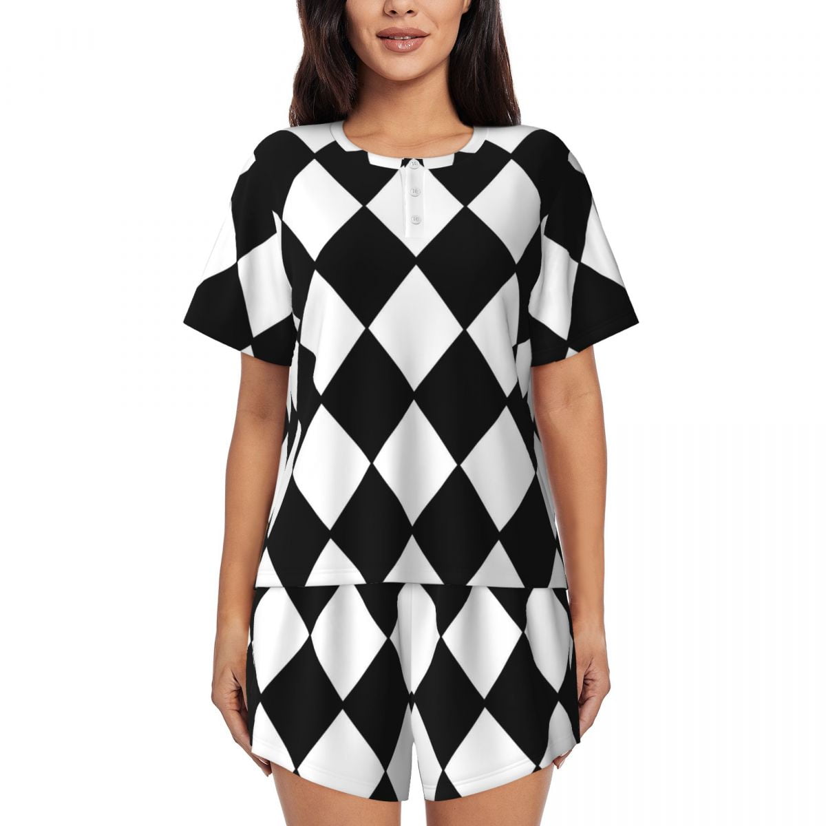 Check Print Pajamas Red and Pink Short Sleeves Kawaii Pajama Sets 2 ...