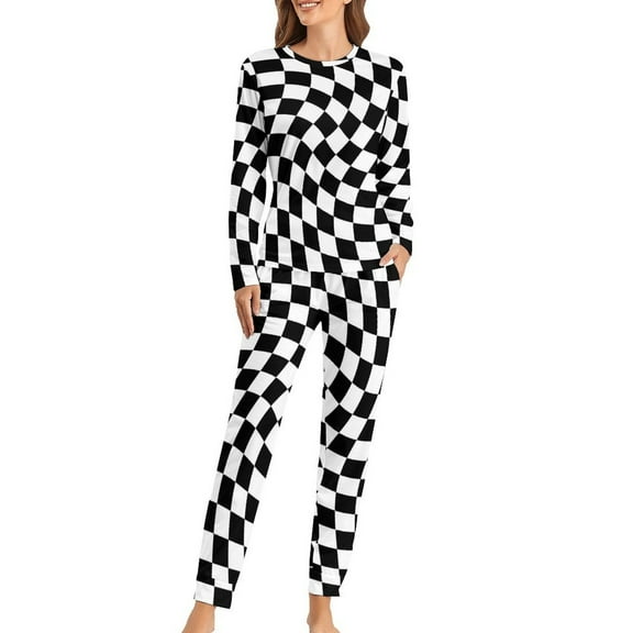 Check Print Pajamas Women Modern Checkerboard Cute Sleepwear Spring 2 Pieces Casual Oversized Pajamas Set