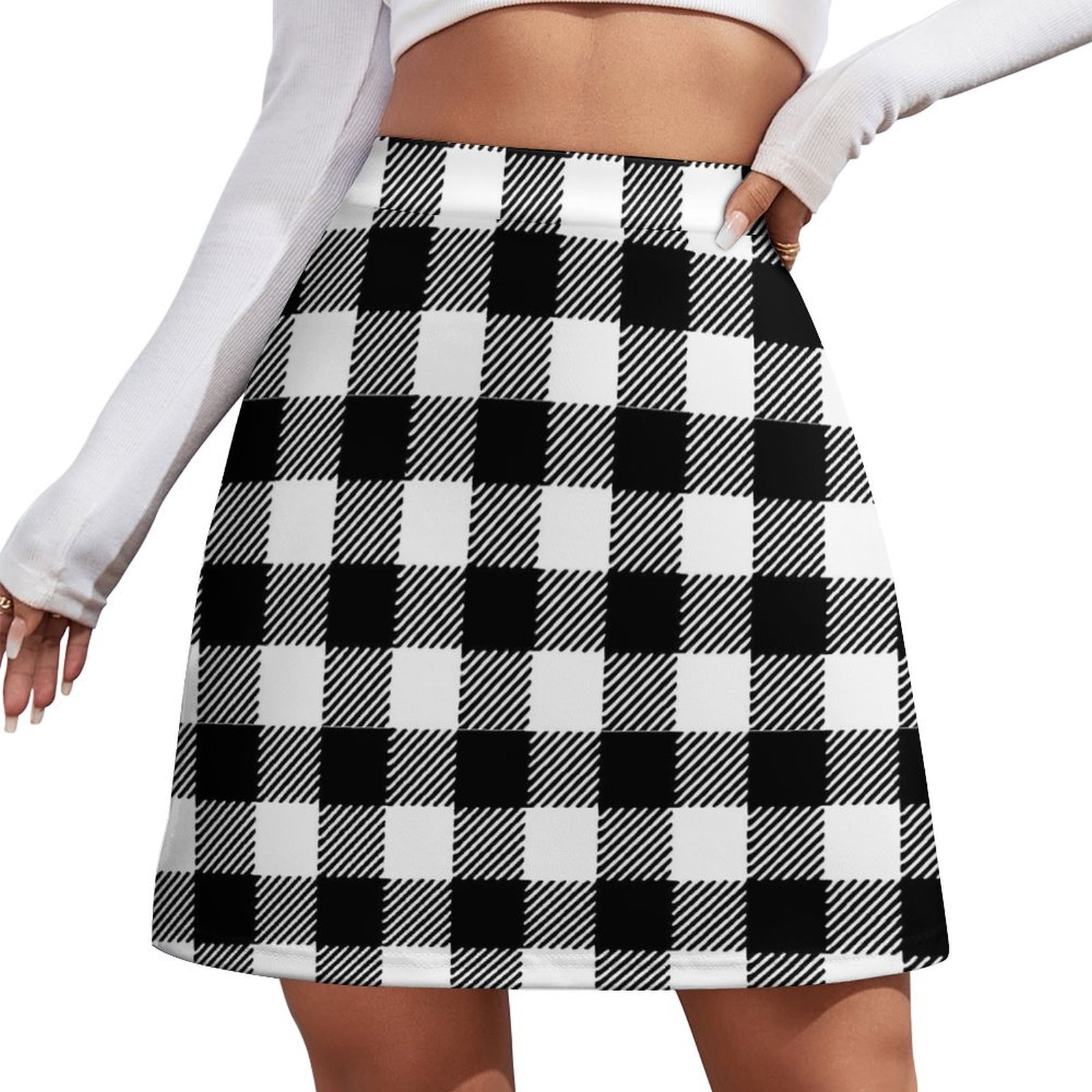 Check Print Skirt Black And White Street Style Casual Skirts Women — free download