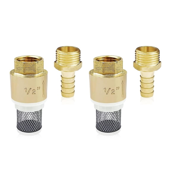Check Valves for Suction Hose Screw Thread 1/2Inch Brass Foot Valves with Hose Connection for Handle Pump, Garden Pump