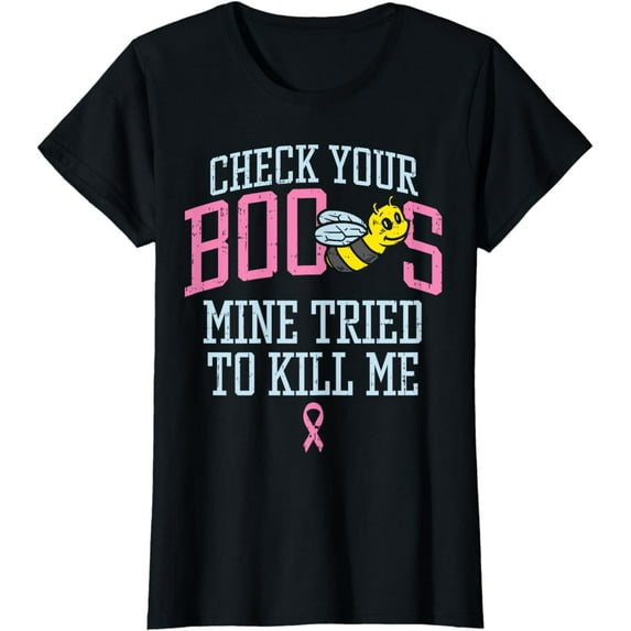 Check Your Boo Bees Funny Pun Breast Cancer Awareness Gift T-Shirt