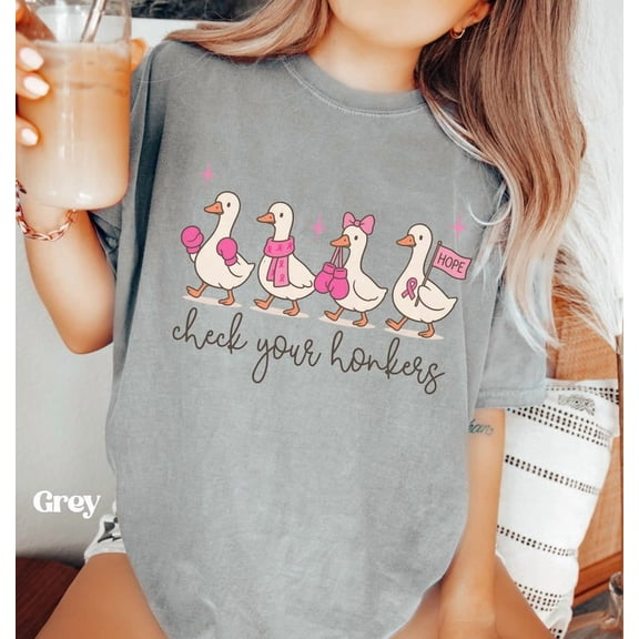 Check Your Honkers Breast Cancer Awareness Goose Shirt, Funny Pink Ribbon Graphic T-Shirt, Support Hope Unisex Tee