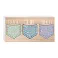 thumbnail image 1 of Check Your Pockets Mint Aqua Violet 10 x 5 Wood Tabletop Sign Plaque, 1 of 3