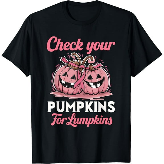Check Your Pumpkins Breast Cancer Awareness Halloween Women T-Shirt