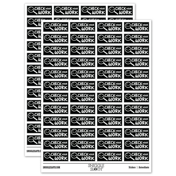 Check Your Work Magnifying Glass Teacher Student School Sticker Set - Black - Gloss Finish - 1.25" Mini