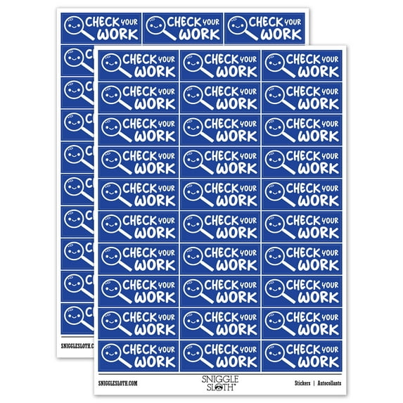 Check Your Work Magnifying Glass Teacher Student School Sticker Set - Dark Blue - Gloss Finish - 1.75" Medium