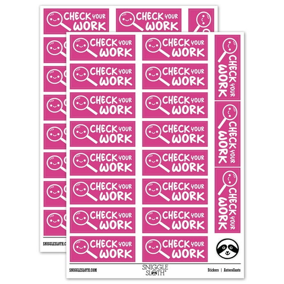 Check Your Work Magnifying Glass Teacher Student School Sticker Set - Hot Pink - Gloss Finish - 2.00" Large