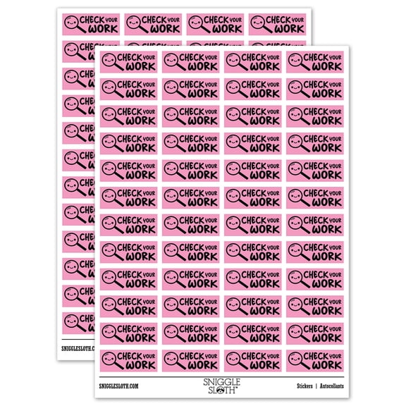 Check Your Work Magnifying Glass Teacher Student School Sticker Set - Light Pink - Matte Finish - 1.25" Mini