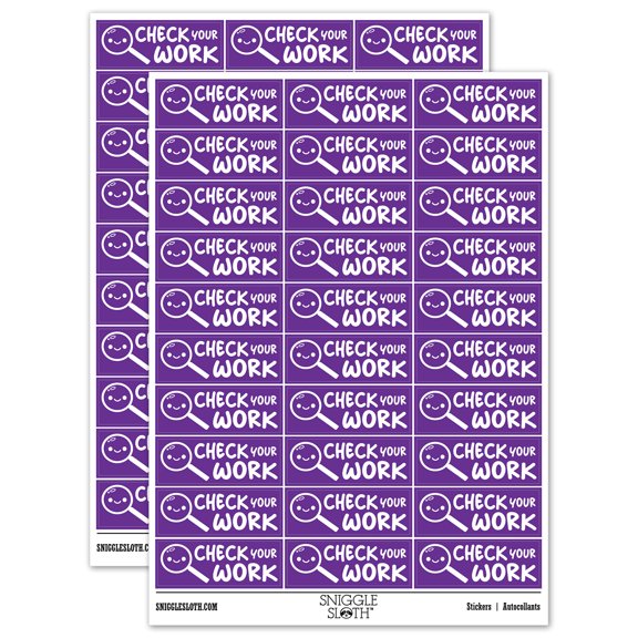 Check Your Work Magnifying Glass Teacher Student School Sticker Set - Purple - Gloss Finish - 1.75" Medium