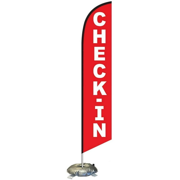 Check-in Feather Flag Kit with Cross-Base and Weight-Donut, Outdoor Advertising Banner Swooper Flag