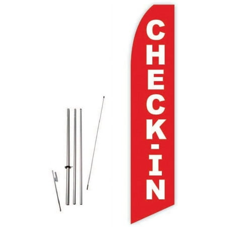 Check-in Red Super Novo Feather Flag - Complete with 15ft Pole Set and Ground Spike