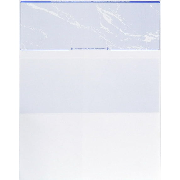 CheckOMatic Computer Check Paper - 100 Pack - Top Blank Stock Checks - Security Features & Laser Printer Compatible - Blue Marble