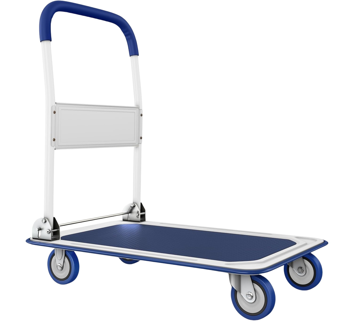 CheckOutStore (1) Heavy-Duty Collapsible Push Cart Dolly - 330 lbs Capacity Foldable Flatbed Hand Truck with Handle (Blue)