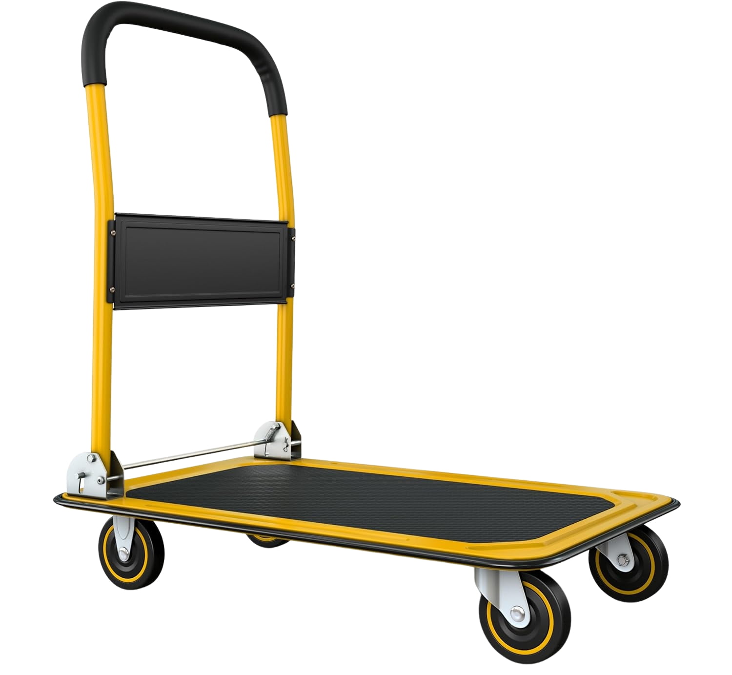 CheckOutStore (1) Heavy-Duty Collapsible Push Cart Dolly - 330 lbs Capacity Foldable Flatbed Hand Truck with Handle (Yellow)