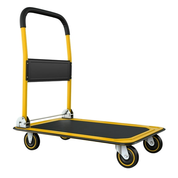 CheckOutStore (1) Heavy-Duty Foldable Push Cart Dolly 330 lbs Capacity Flatbed Hand Truck (Yellow)