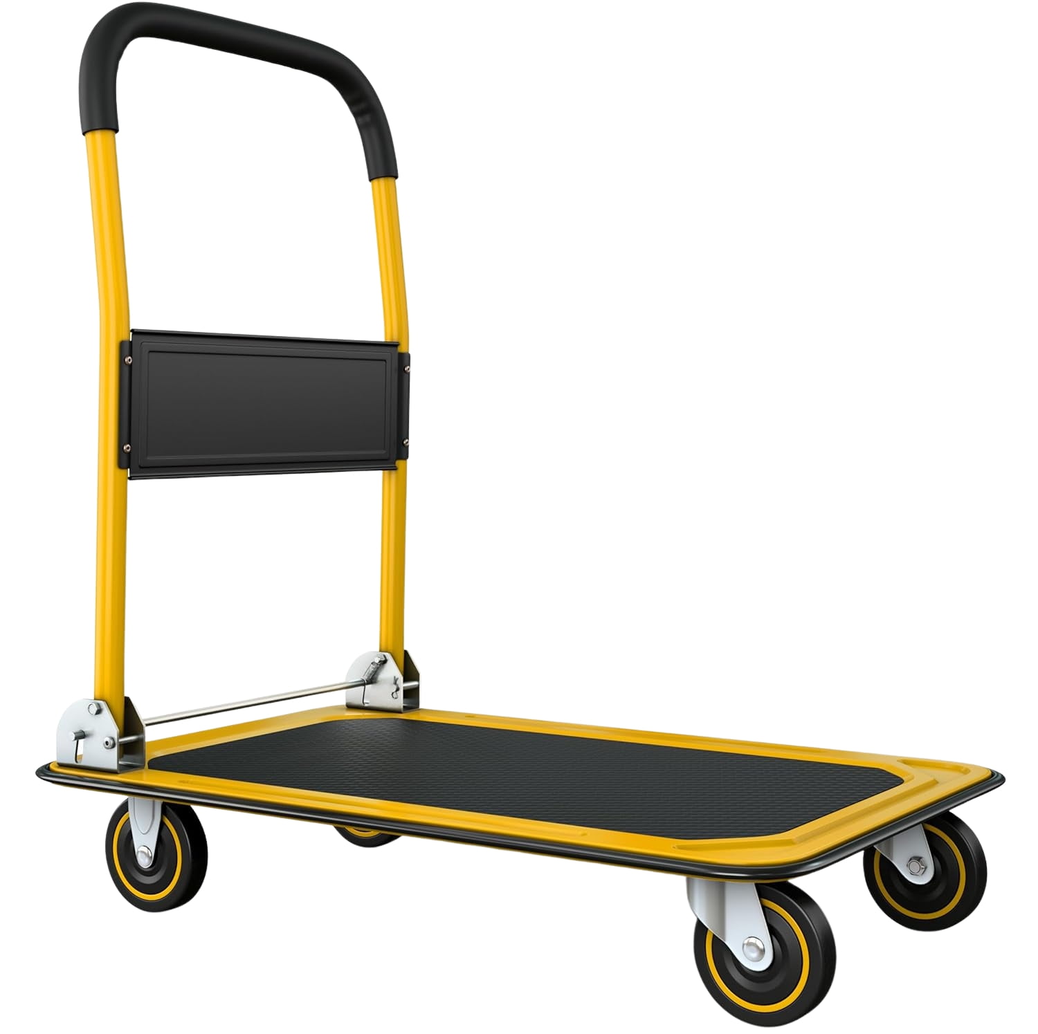 CheckOutStore (1) Heavy-Duty Collapsible Push Cart Dolly - 660 lbs Capacity Foldable Flatbed Hand Truck with Handle (Yellow)