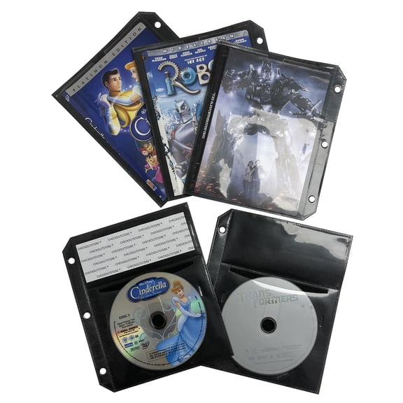 CheckOutStore 100 Black CD/DVD Half Sheet Storage 3-Ring Binder Filing Sleeve & Booklet